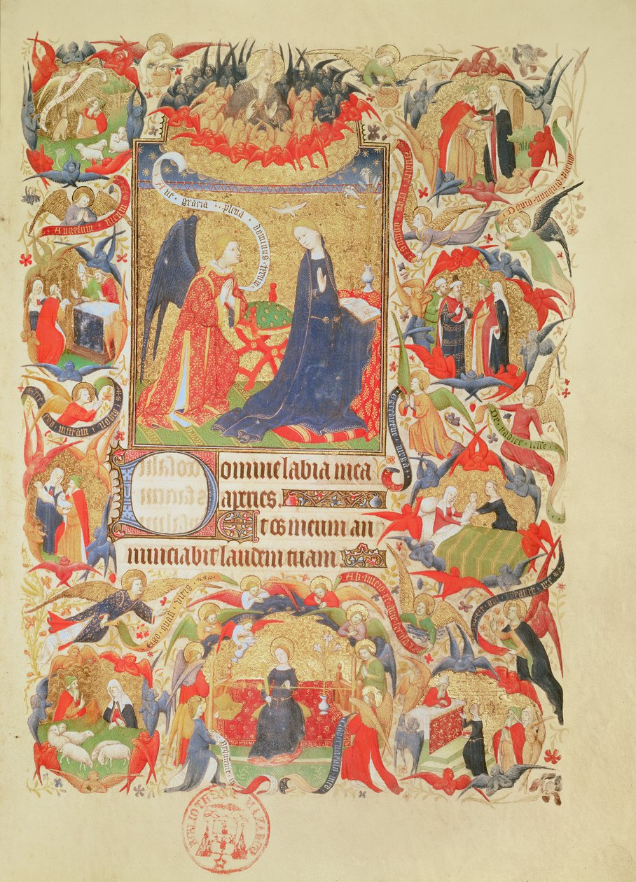 Ms 469 f.13 Anunciação com episódios da Vida da Virgem de Boucicaut Master