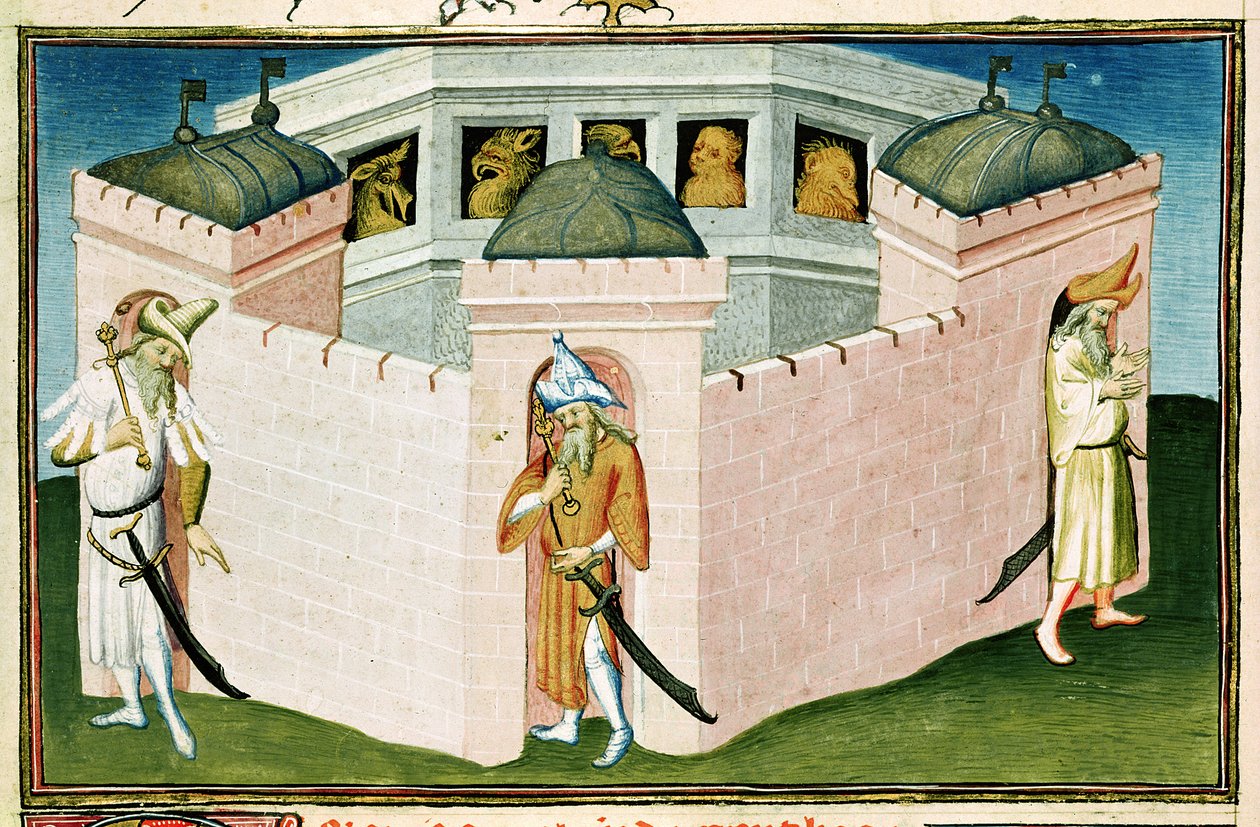 Sra. Fr 2810 f.37, O Palácio do Grande Khan, do "Livro das Maravilhas do Mundo", c.1410-12 (tempera sobre velino) de Boucicaut Master
