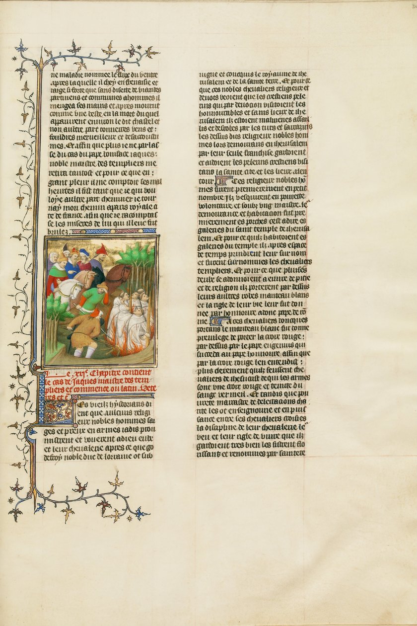 Os Cavaleiros Templários Queimados na Presença de Filipe, a Feira e Seus Cortesãos de Boucicaut Master Illuminator