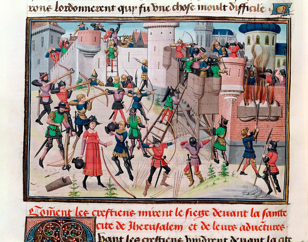 Ms 5089-90 O Cerco de Jerusalém pelos Cristãos durante uma das Cruzadas, de Chroniques des empereurs de David Aubert, 1462 de Brabant School