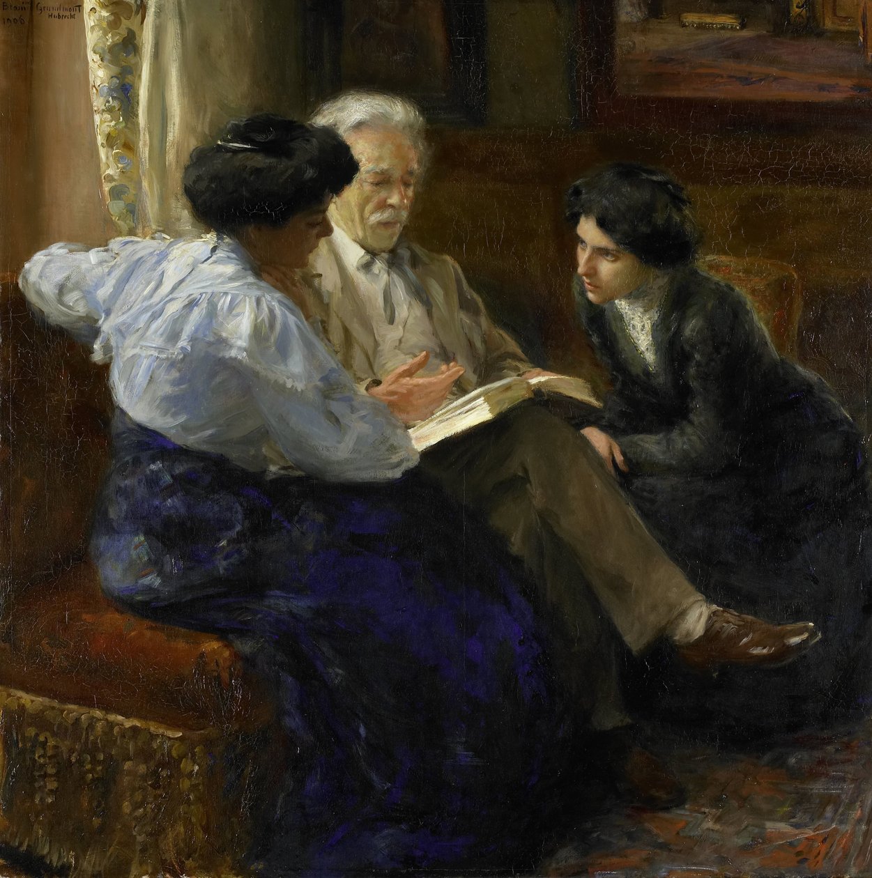 Alphons Marie Antoine Joseph Grandmont (1837-1909), o segundo marido do artista, ensinando duas meninas italianas de Bramine Hubrecht