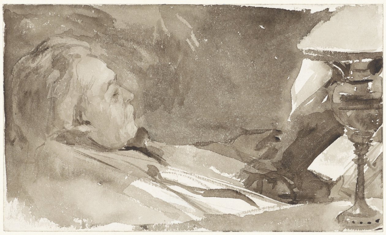 Retrato de Alphons Marie Antoine Joseph Grandmont, lendo por uma lâmpada de Bramine Hubrecht