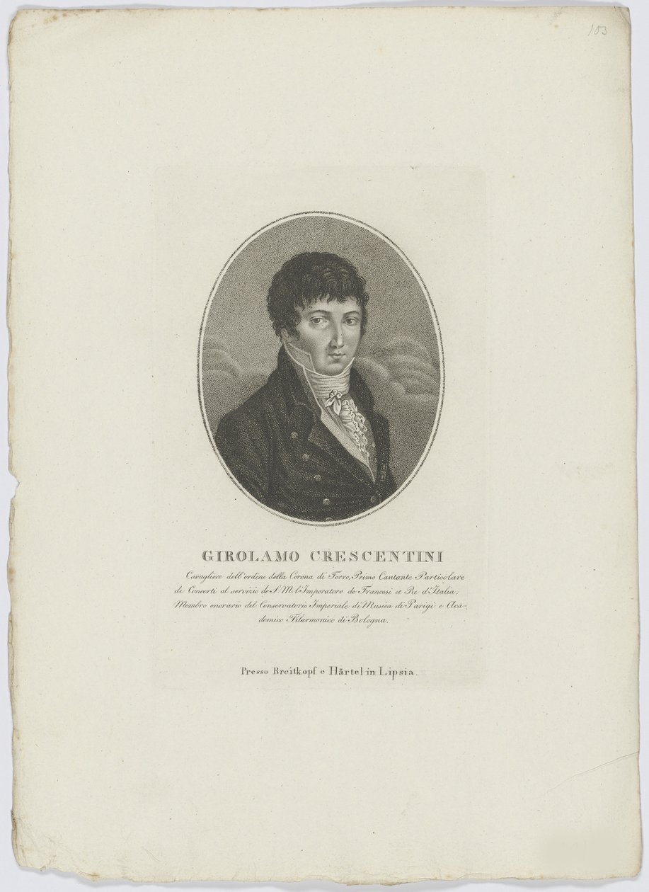 Retrato de Girolamo Crescentini 1762-1846, depois de 1800. de Breitkopf and Härtel