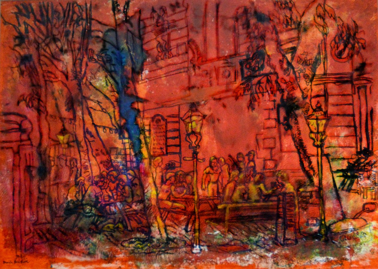 Na Old Tavern (monoprint de óleo) de Brenda Brin Booker