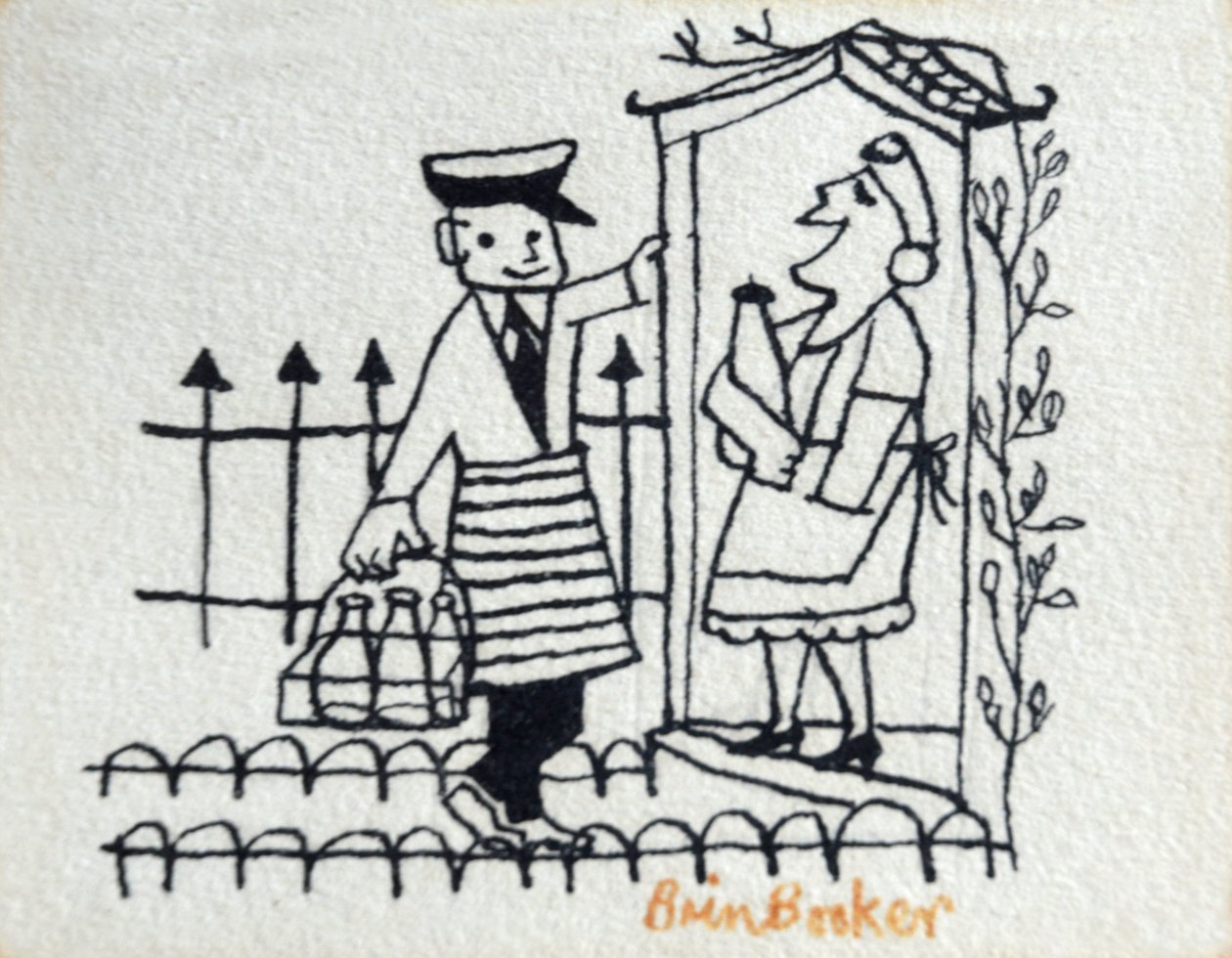 The Milkman (caneta e tinta em papel artesanal) de Brenda Brin Booker
