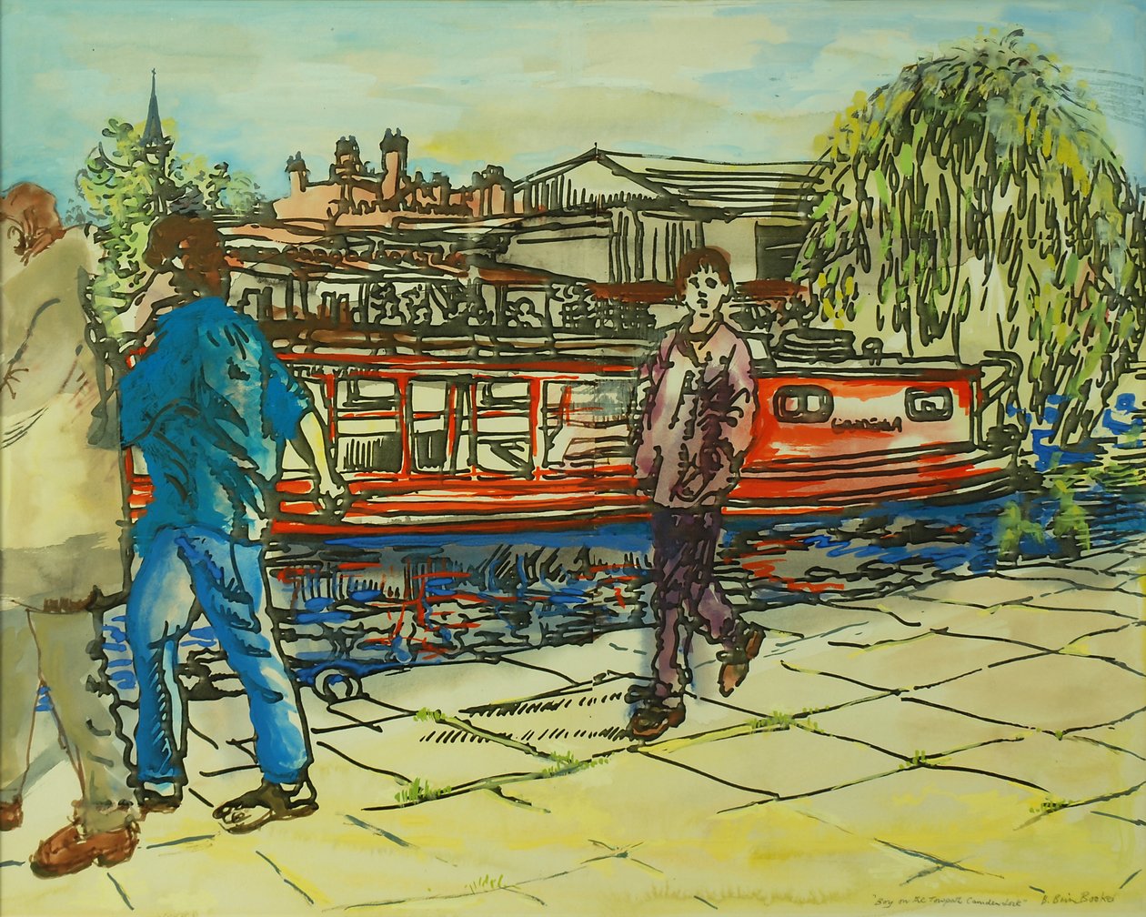Rapazes no caminho do reboque, Camden Lock (aguarela sobre papel) de Brenda Brin Booker