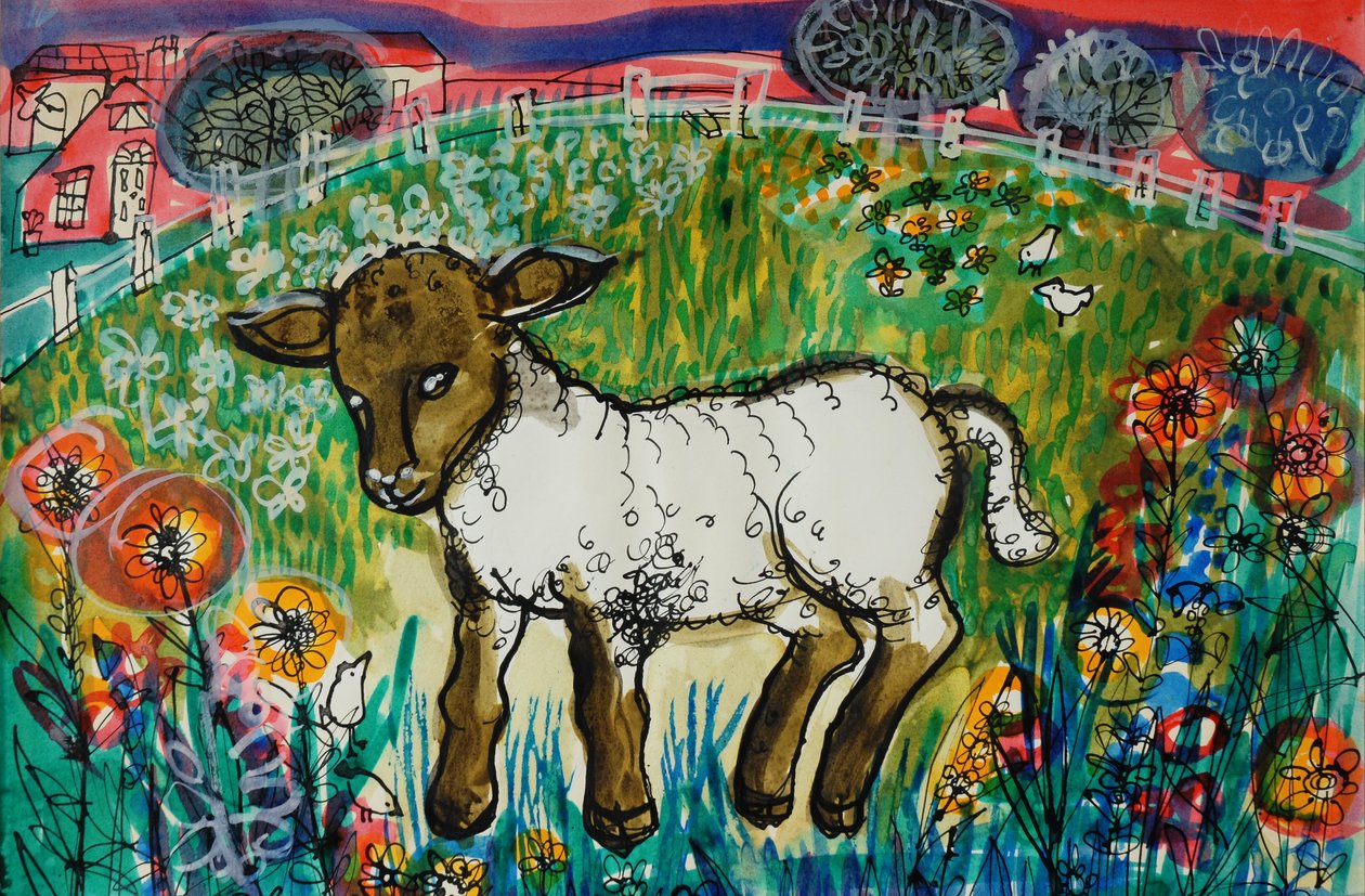 Cordeiro (cor de poster acrílico e tintas coloridas) de Brenda Brin Booker
