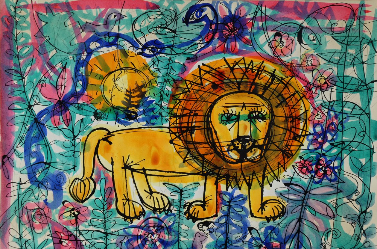 Leão (cor de poster acrílico e tintas coloridas) de Brenda Brin Booker