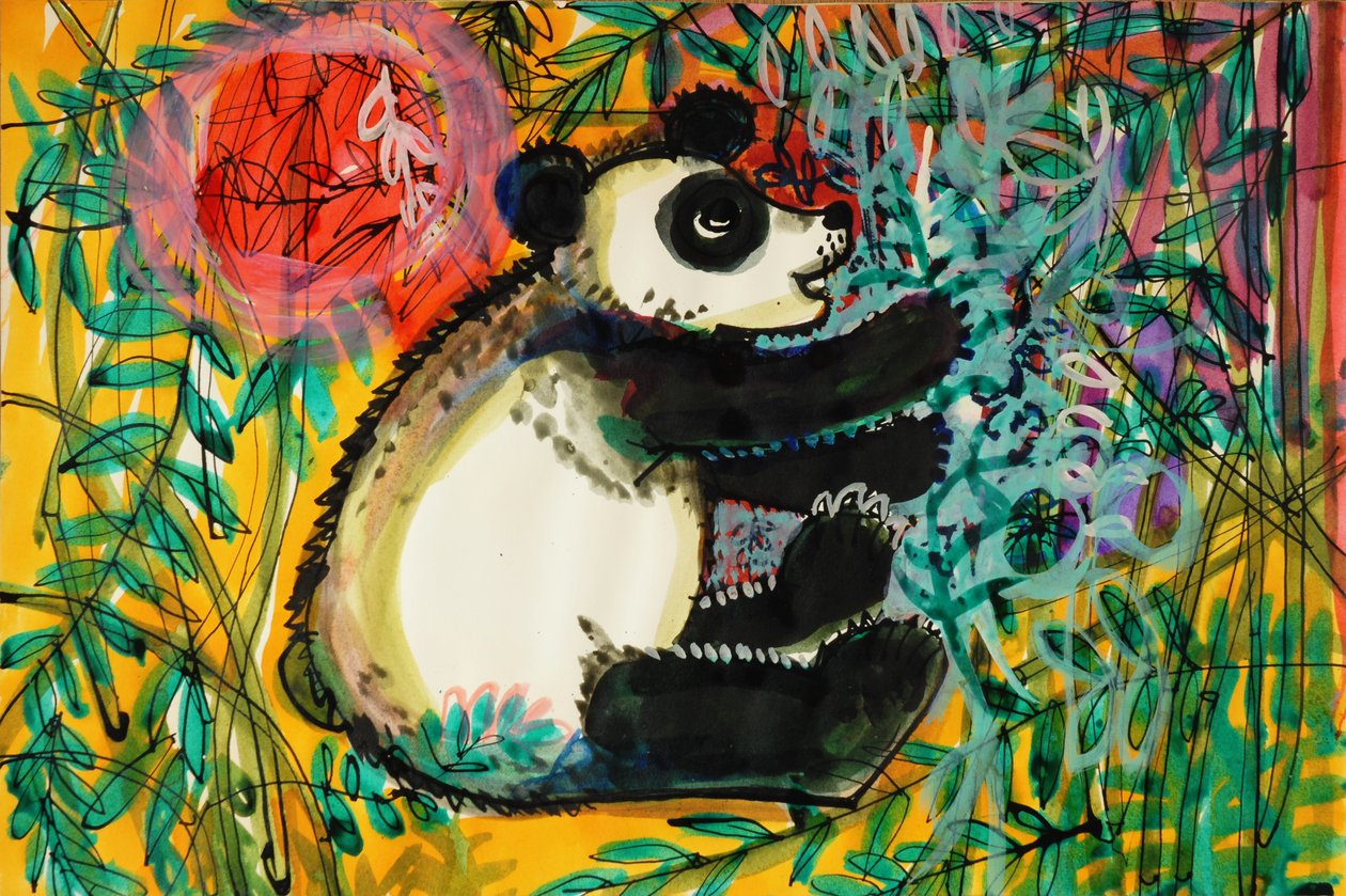 Panda (cor de poster acrílico e tintas coloridas) de Brenda Brin Booker