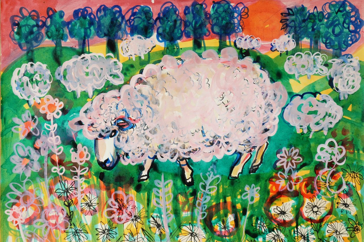 Ovelhas (cor de poster acrílico e tintas coloridas) de Brenda Brin Booker