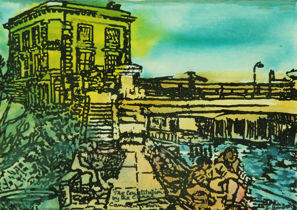 The Constitution Pub, Regents Canal (aquarela no papel) de Brenda Brin Booker