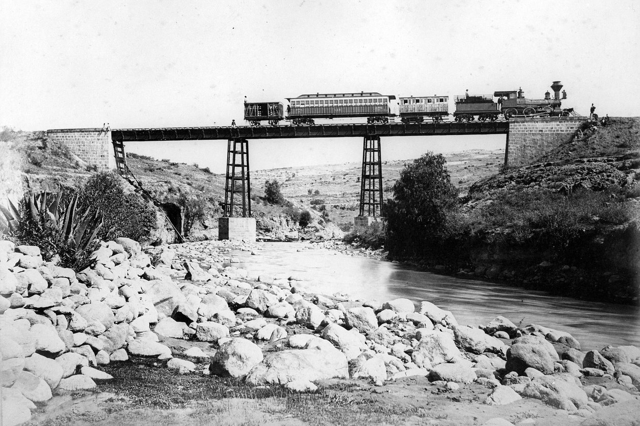 Trem atravessando uma ponte nas Índias Ocidentais Britânicas, c.1880 de British Photographer