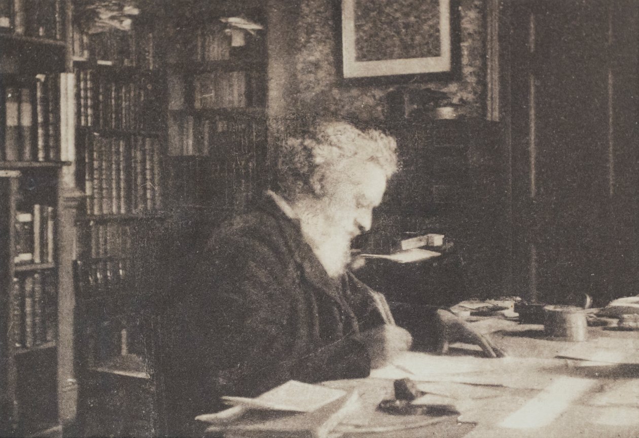 Colecionador de livros, William Morris na sua biblioteca em Kelmscott House, Hammersmith de British Photographer