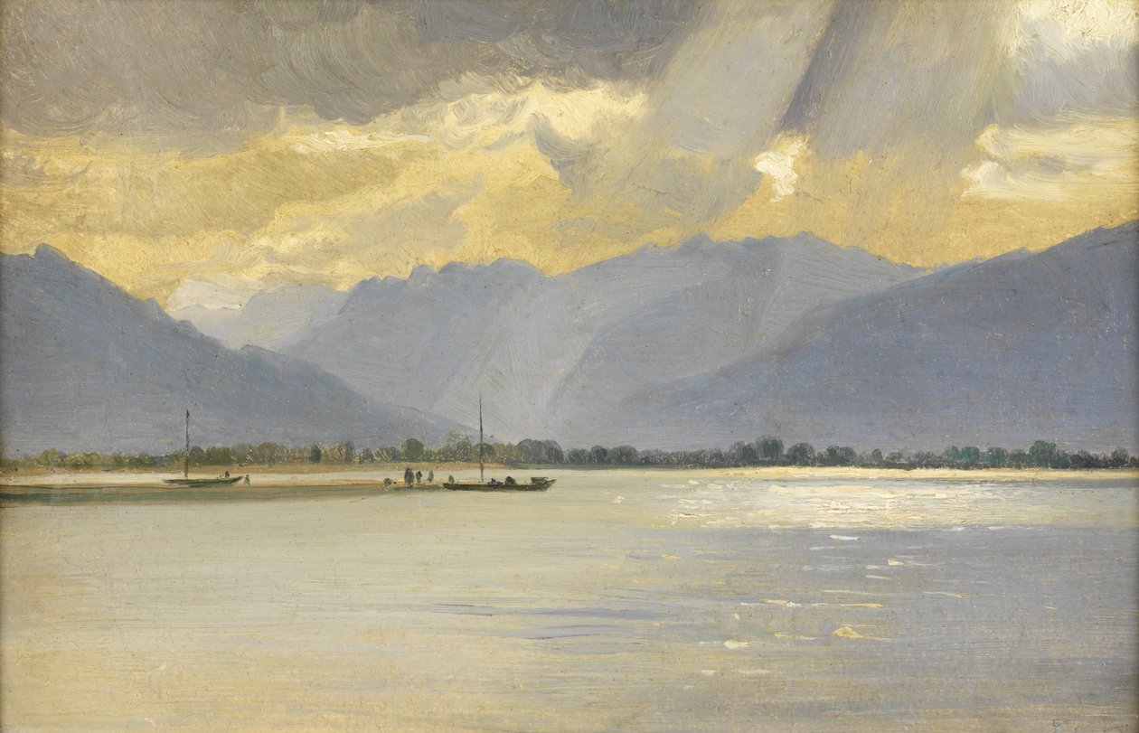 Um Lago Continental (óleo a bordo) de British School