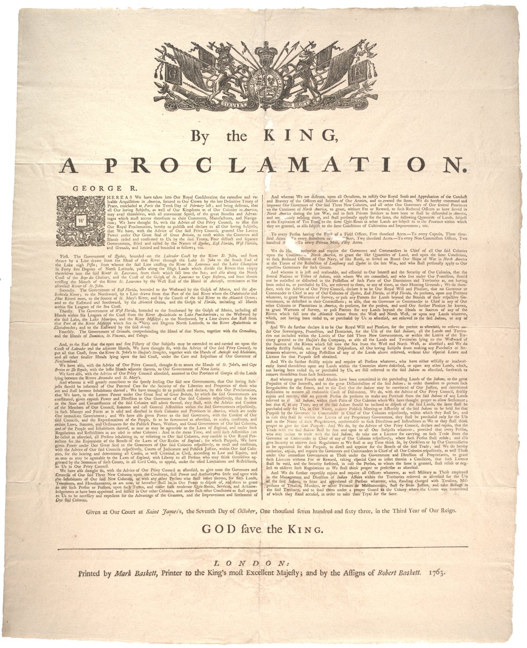 Proclamação, 1763 de British School