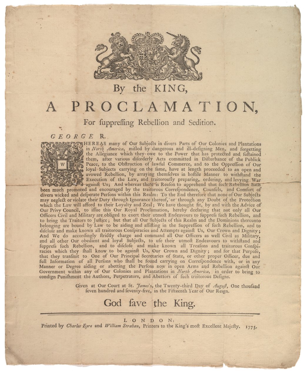 Proclamação Para Reprimir a Rebelião ... 23 de agosto de 1775 de British School
