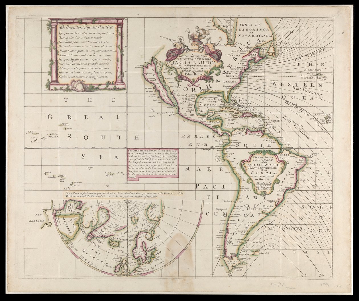 Uma nova e correta carta marítima de todo o mundo mostrando as variações da bússola tal como foram encontradas no ano M.D.CC de British School