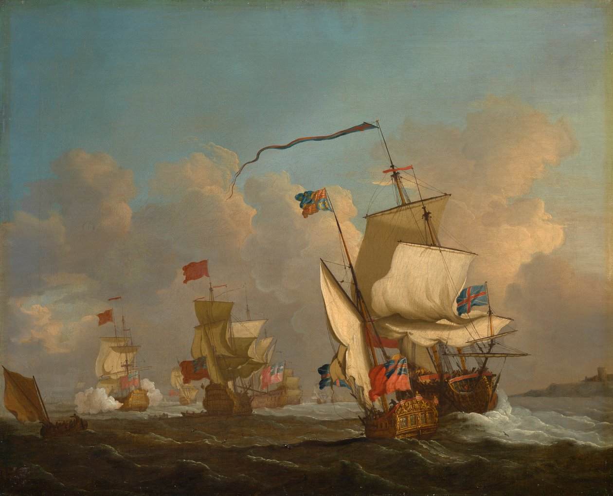 Um iate real com uma frota a navegar numa brisa, c.1720 (óleo sobre tela) de British School