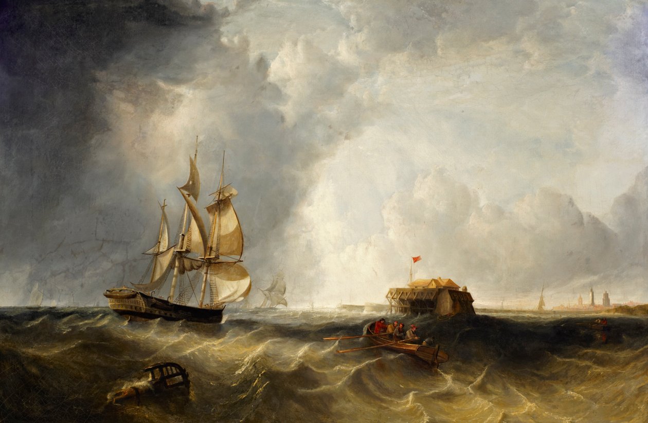 Um veleiro e um barco a remos ao largo de Calais de British School