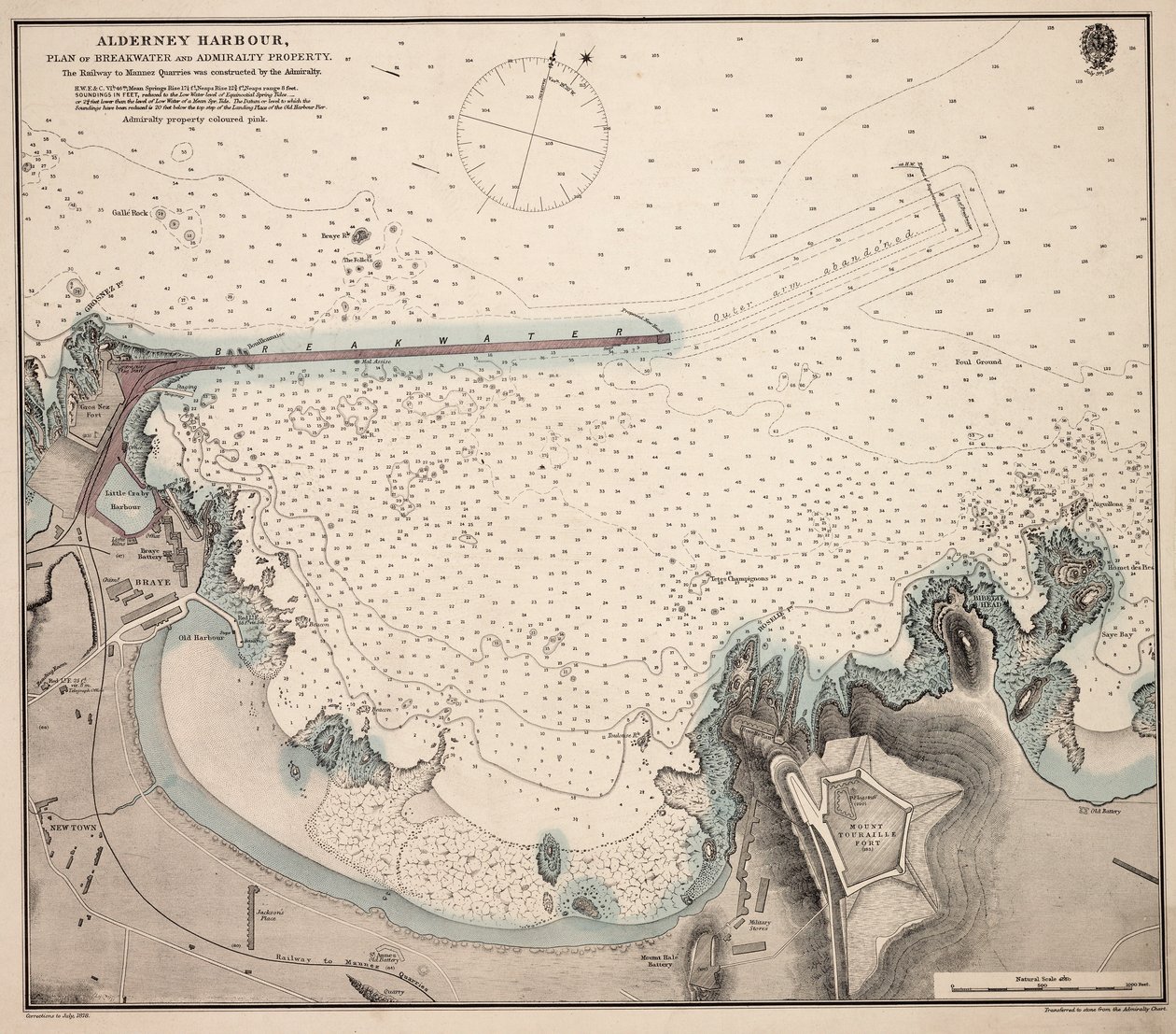 Porto de Alderney, plano do quebra-mar e propriedade do Almirantado de British School
