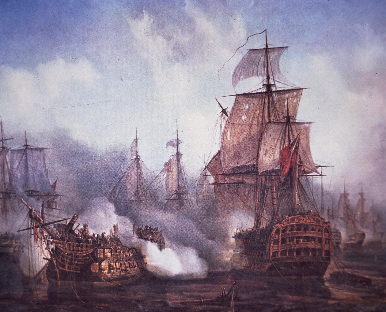 Batalha de Trafalgar em 1805 (cor litho) de British School