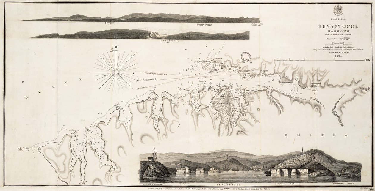 Porto de Sevastopol no Mar Negro, segundo o levantamento russo de 1836 de British School
