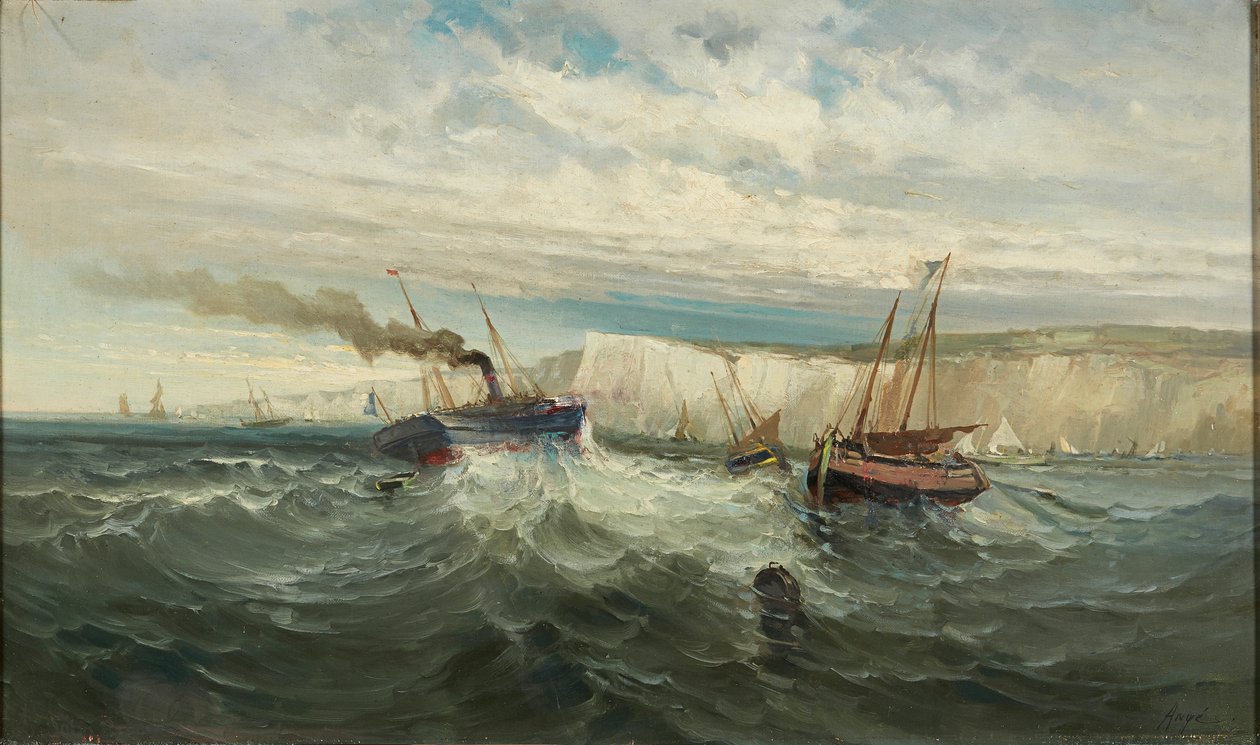 Quebrando Ondas nas Falésias Brancas de Dover ( óleo sobre tela) de British School