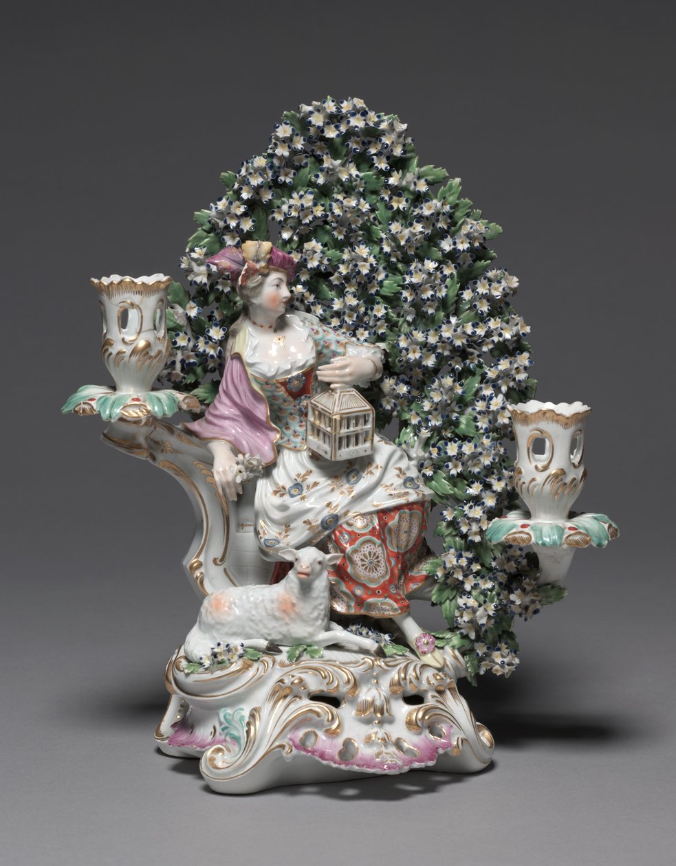 Candelabro com Shepherdess, fabricante Derby Porcelain Factory de British School