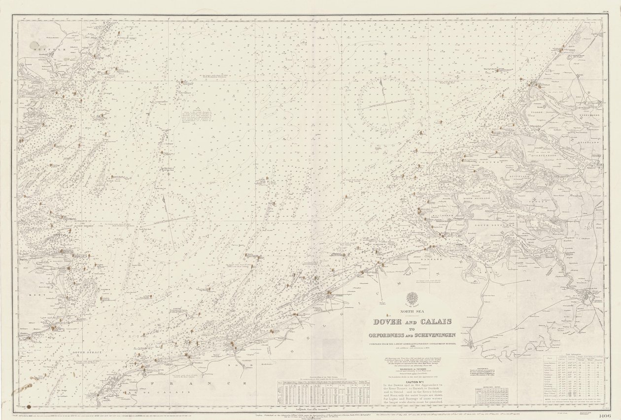 Mapa da zona de Dover e Calais a Orfordness de British School