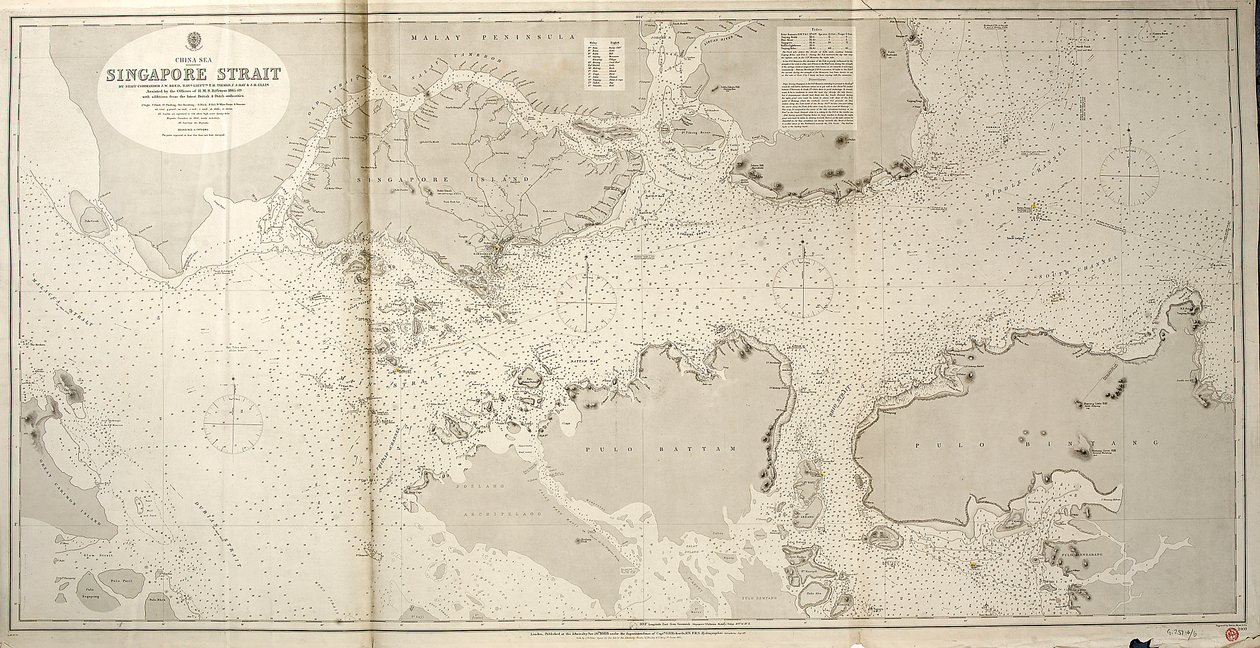 Mar da China ESTREITO DE SINGAPURA Pelo comandante do Estado-Maior JW Reed, pelos capitães de marinha TH Tizard... Assistido pelos oficiais do HMS Rifleman 1865-69 de British School