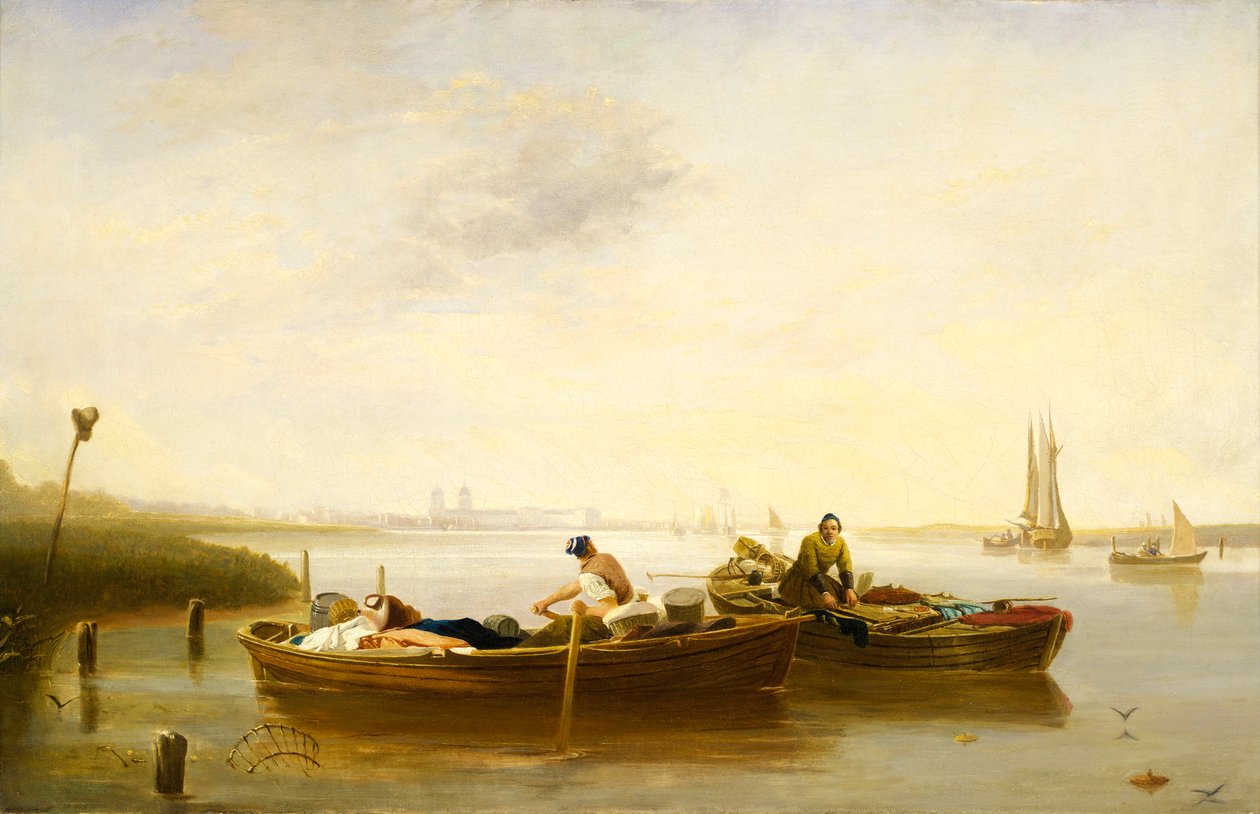 Greenwich from Blackwall Reach, c.1830-40 (óleo sobre tela) de British School