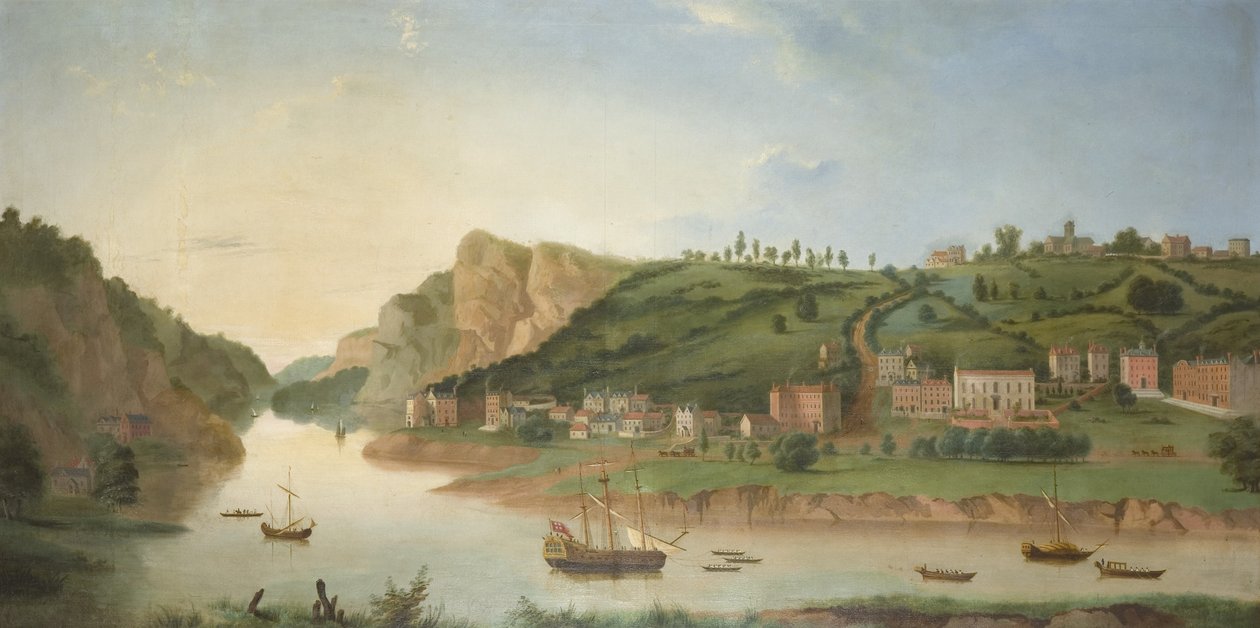 Hotwells, com vista para o desfiladeiro Avon Gorge, c.1730 (óleo sobre tela) de British School