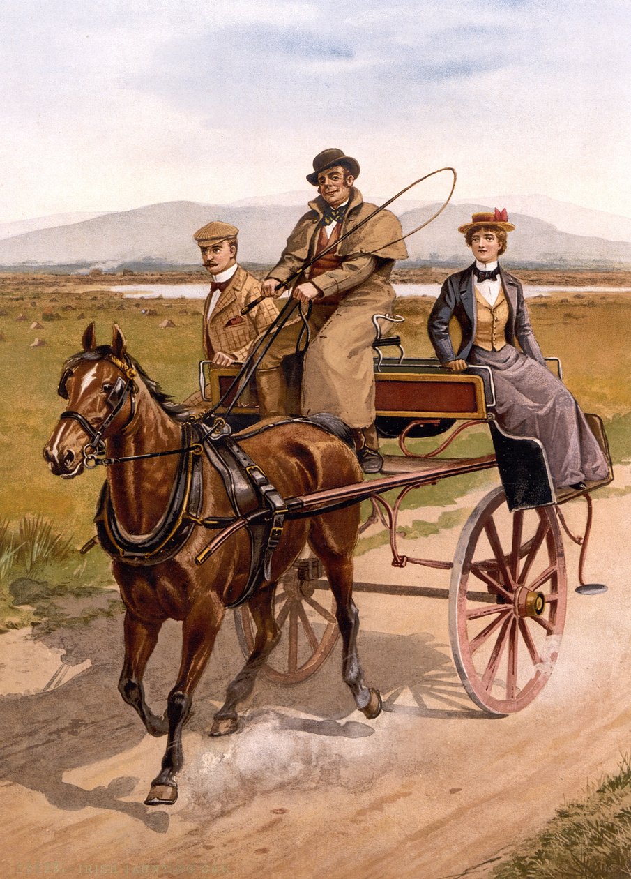 Irish Jaunting Car, c.1895 (cor litho) de British School