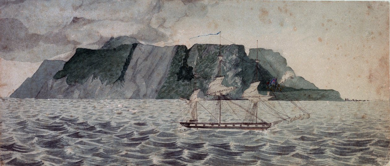 Ilha de Tristão da Cunha, c.1825 (aguarela) de British School