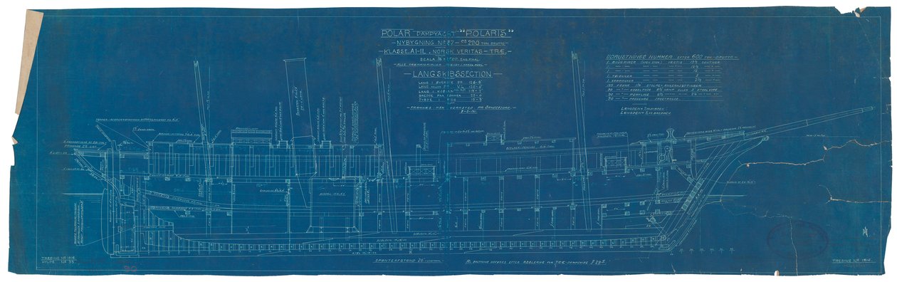 Plano de corte longitudinal do "Endurance" (1912), como "Polaris de British School