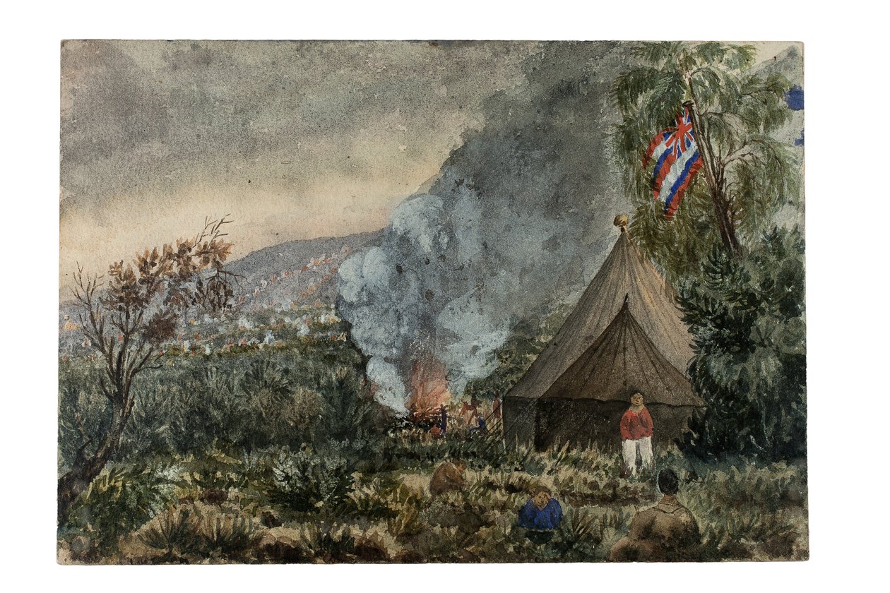 Vulcão Mauna Kea, Hawaii, Março de 1859 (aguarela sobre papel) de British School