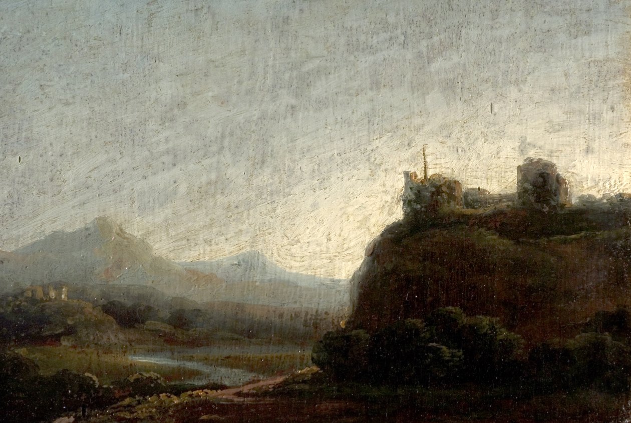 Paisagem Montanhosa, Noite (óleo sobre madeira) de British School