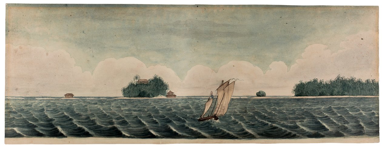 Residência de Mr Hare nas Ilhas Cocos ou Keelings, c.1830 (aguarela sobre papel) de British School