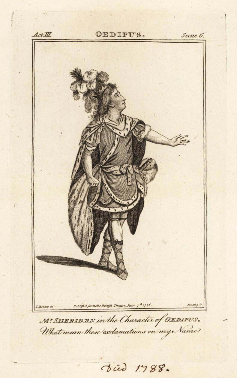 Sr. Thomas Sheridan na personagem de Édipo em John Drydens Oedipus, Covent Garden Theatre de British School
