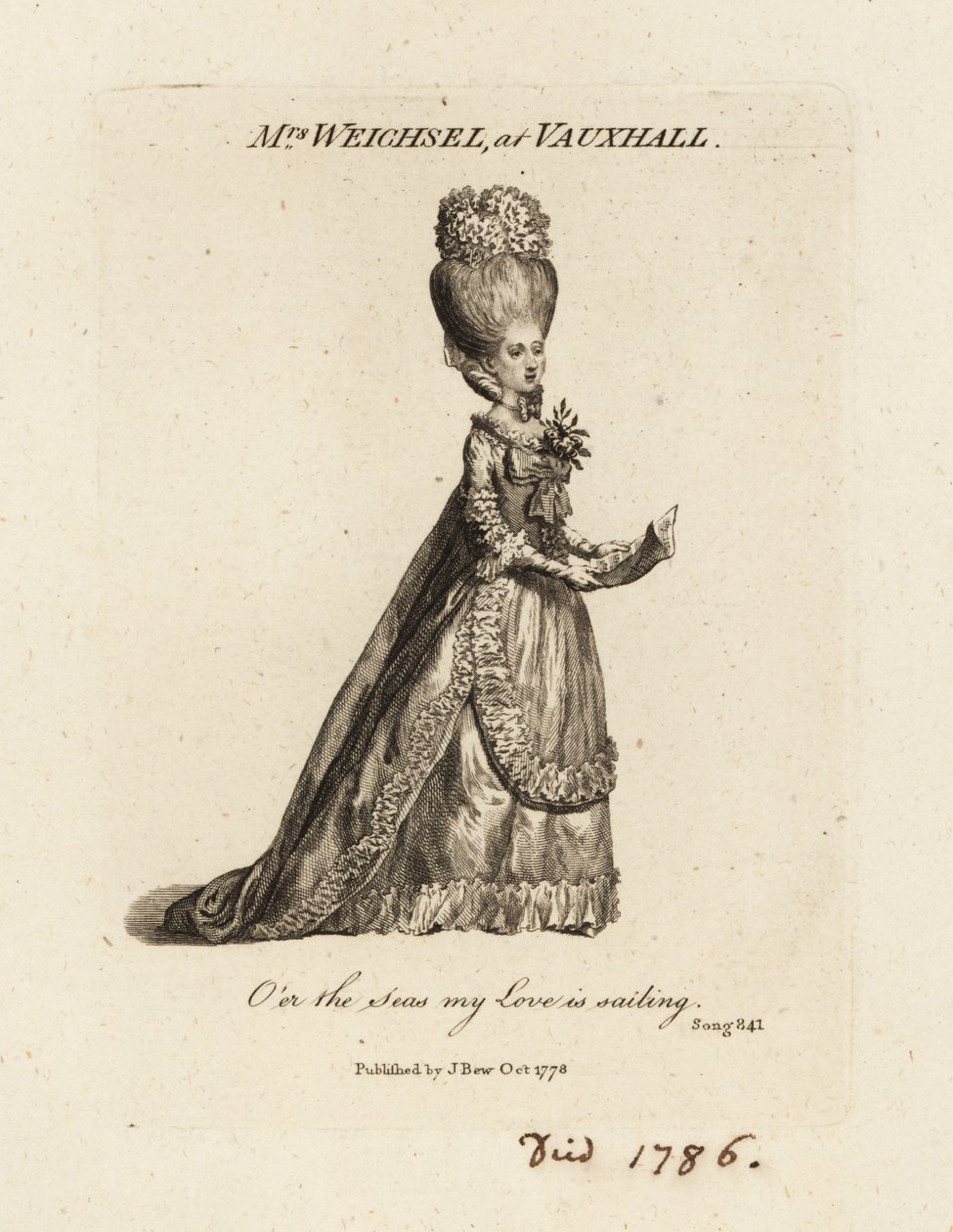 Sra. Frederica Weichsel cantando no Vauxhall Pleasure Gardens, final do século XVIII de British School