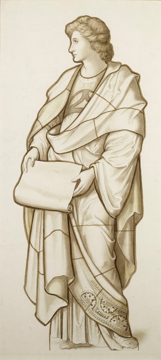 Muse of Literature - Cartoon for Stained Glass, c.1890 (aguarela sobre papel) de British School