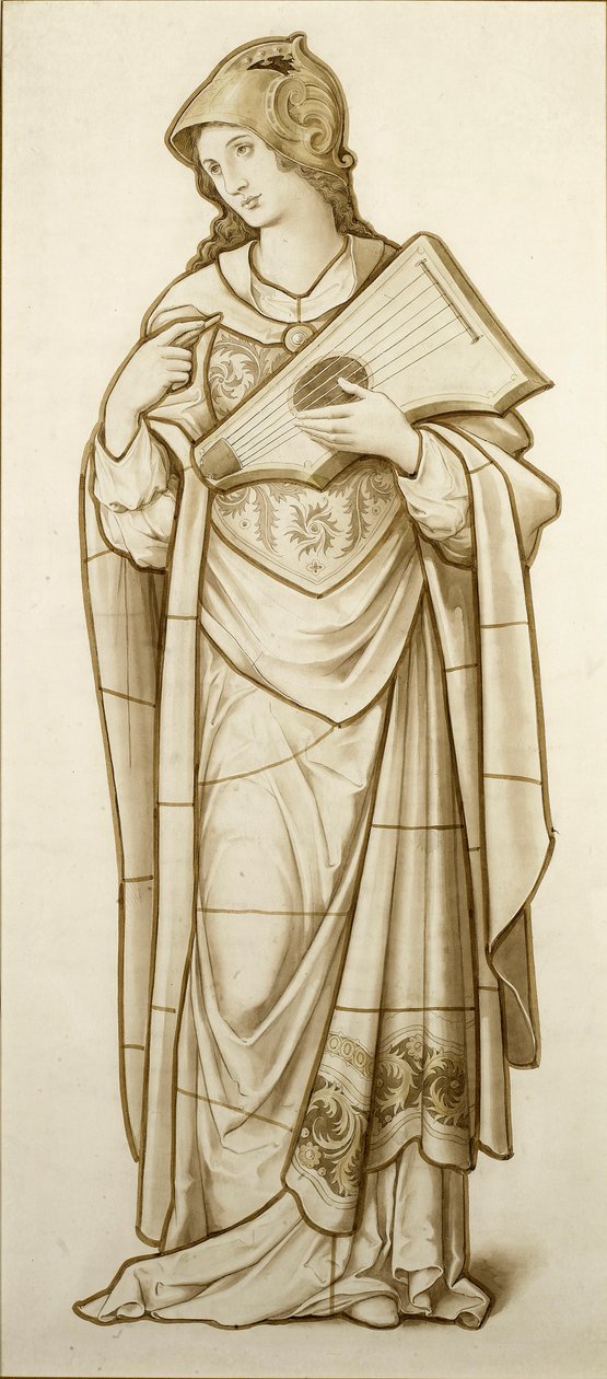 Muse of Lyric Poetry - Cartoon for Stained Glass, c.1890 (aguarela sobre papel) de British School