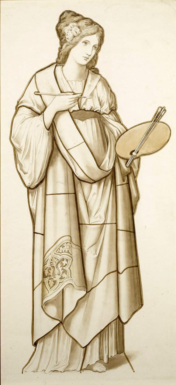 Musa da Pintura - Cartum para Vitral, c.1890 (aguarela sobre papel) de British School