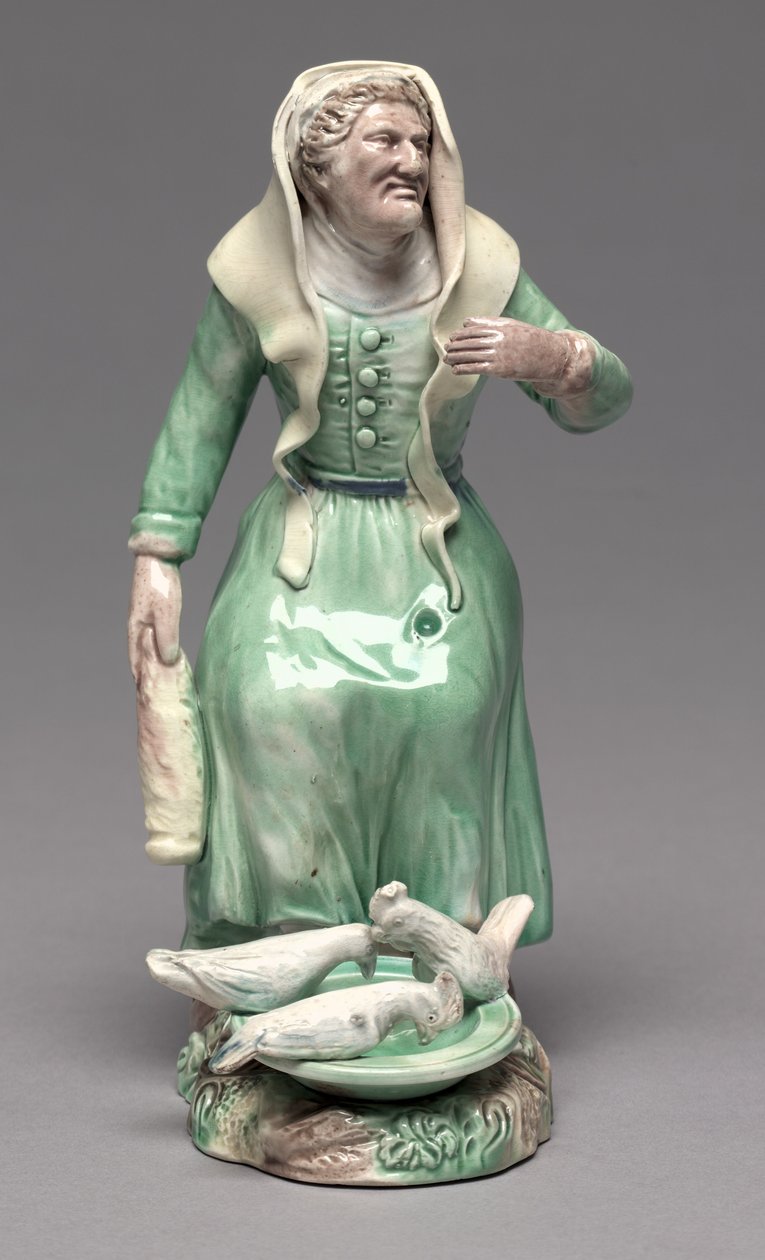 Old Woman Feeding Chickens, Staffordshire Factory, c.1770 (barro) de British School