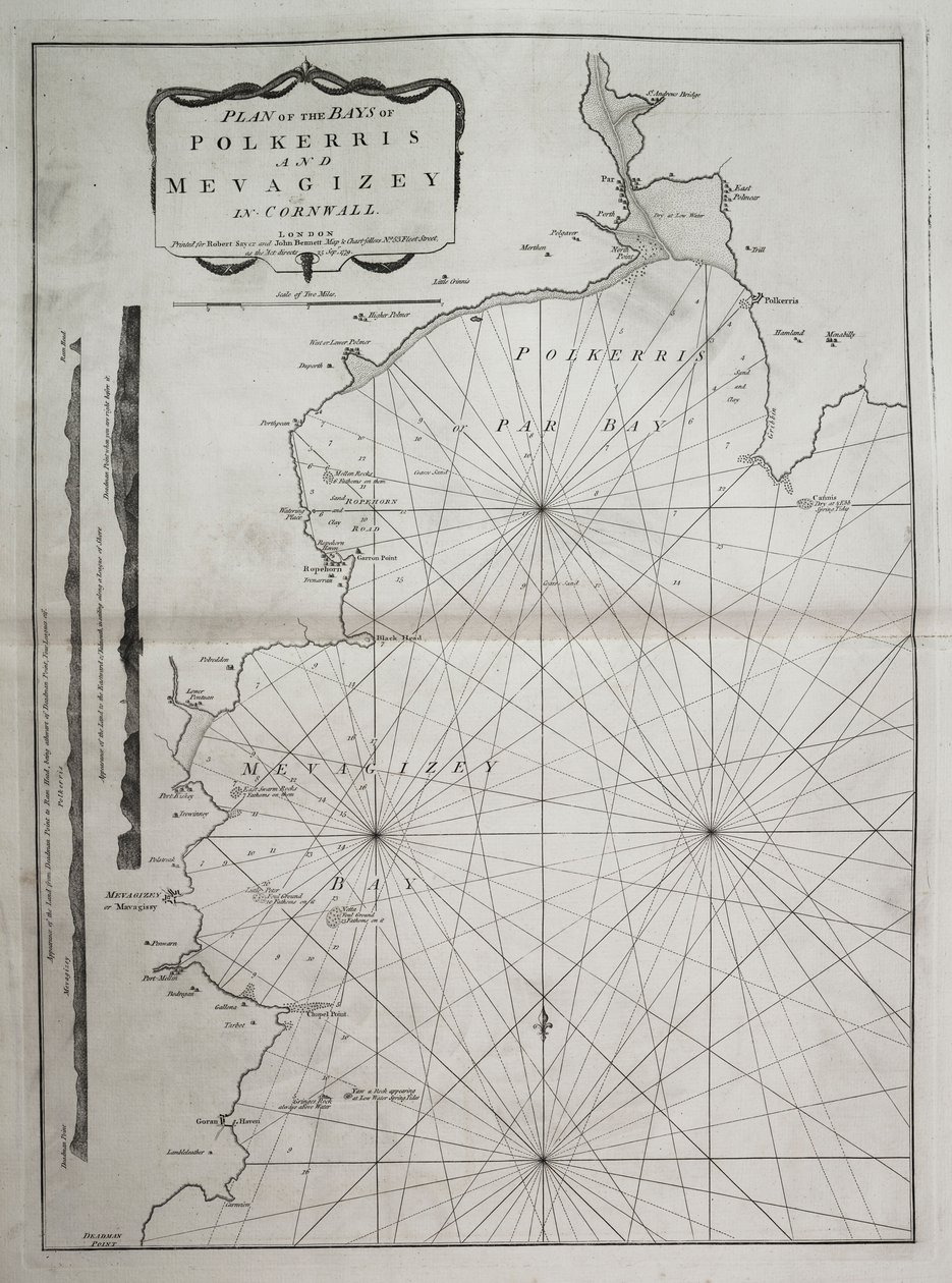 Plano das baías de Polkerris e Mevagizey na Cornualha de British School