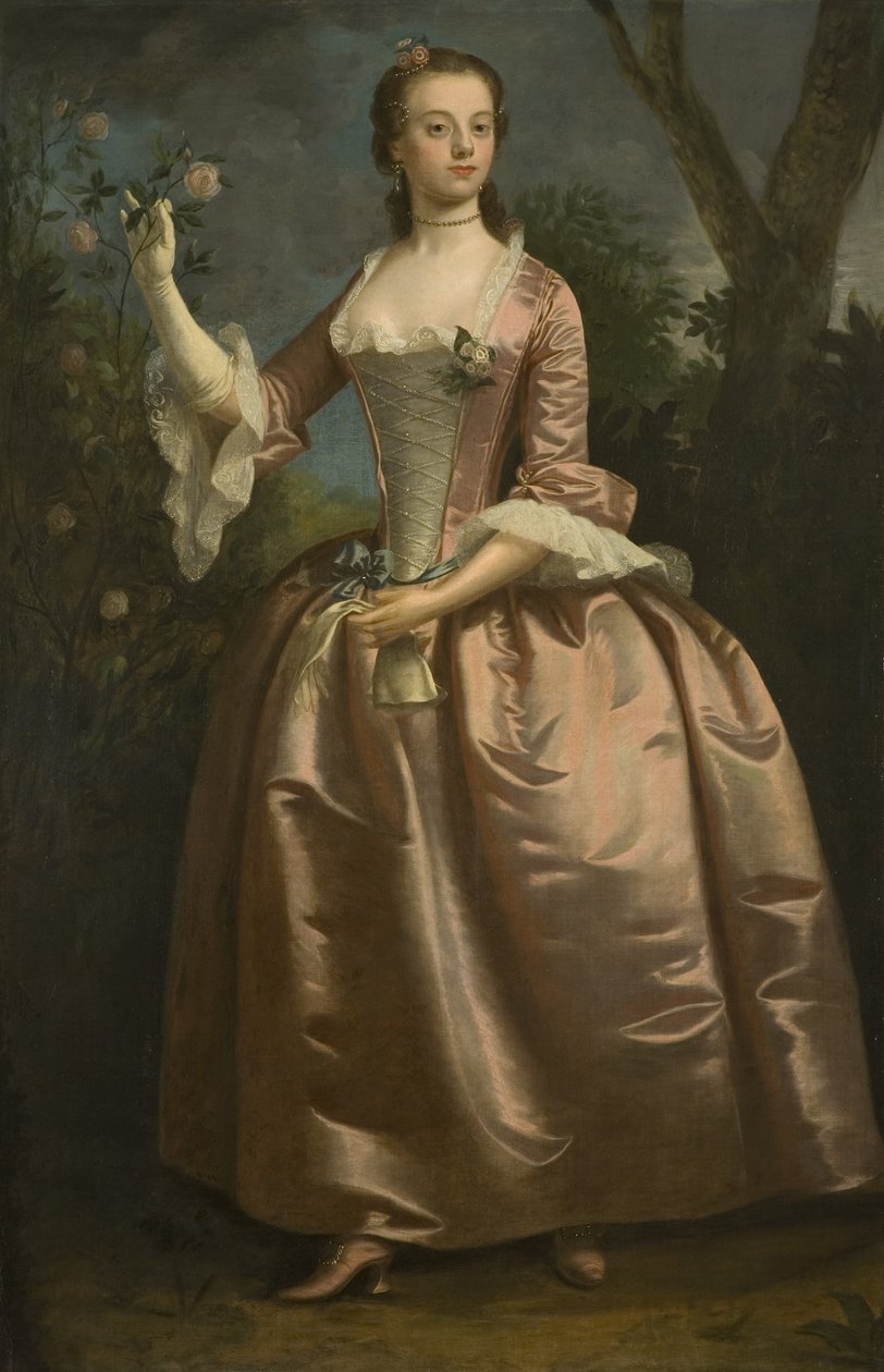 Retrato de uma Senhora com um Vestido Rosa (óleo sobre tela) de British School