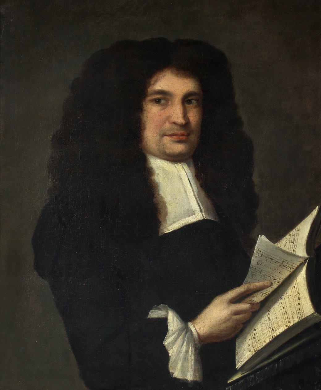 Retrato de um homem com um livro de música, c.1700 (óleo sobre tela) de British School