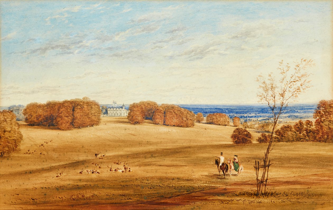 Prospect of Horsley Towers, Surrey (caneta e tinta e aquarela) de British School