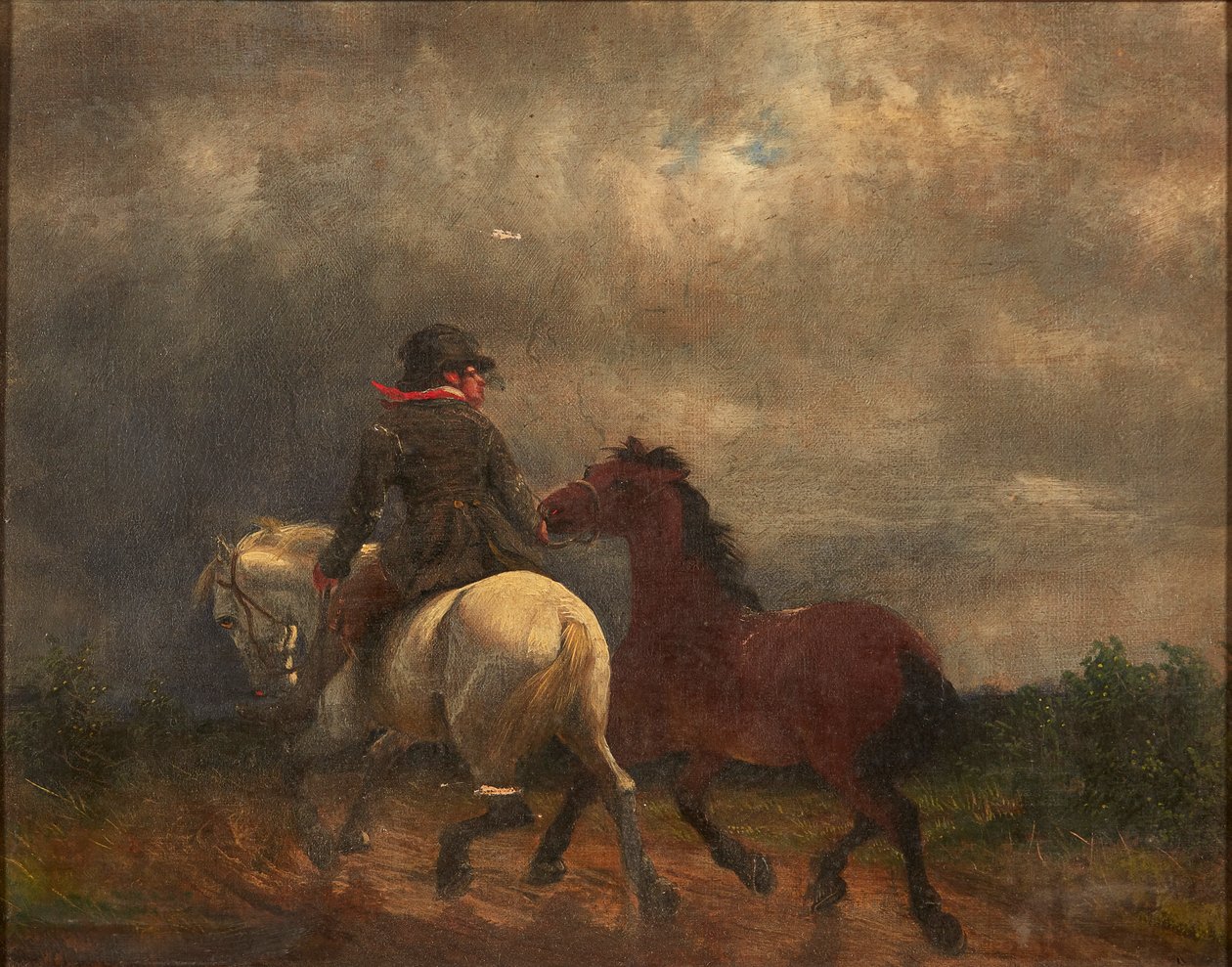 Cavaleiro com Dois Cavalos (óleo sobre tela) de British School