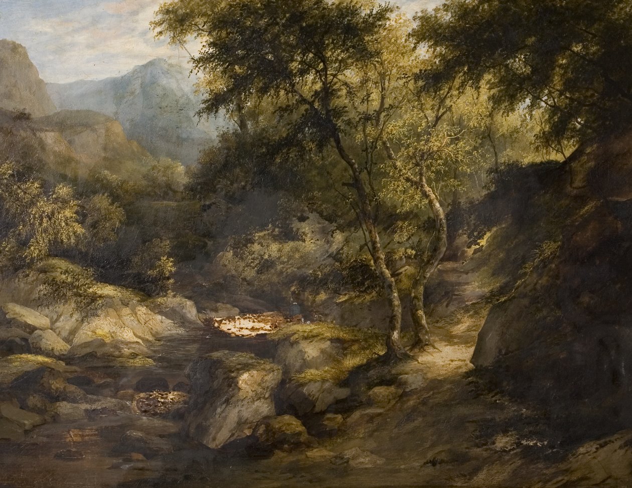 Paisagem fluvial, meados do século XIX (óleo sobre tela) de British School